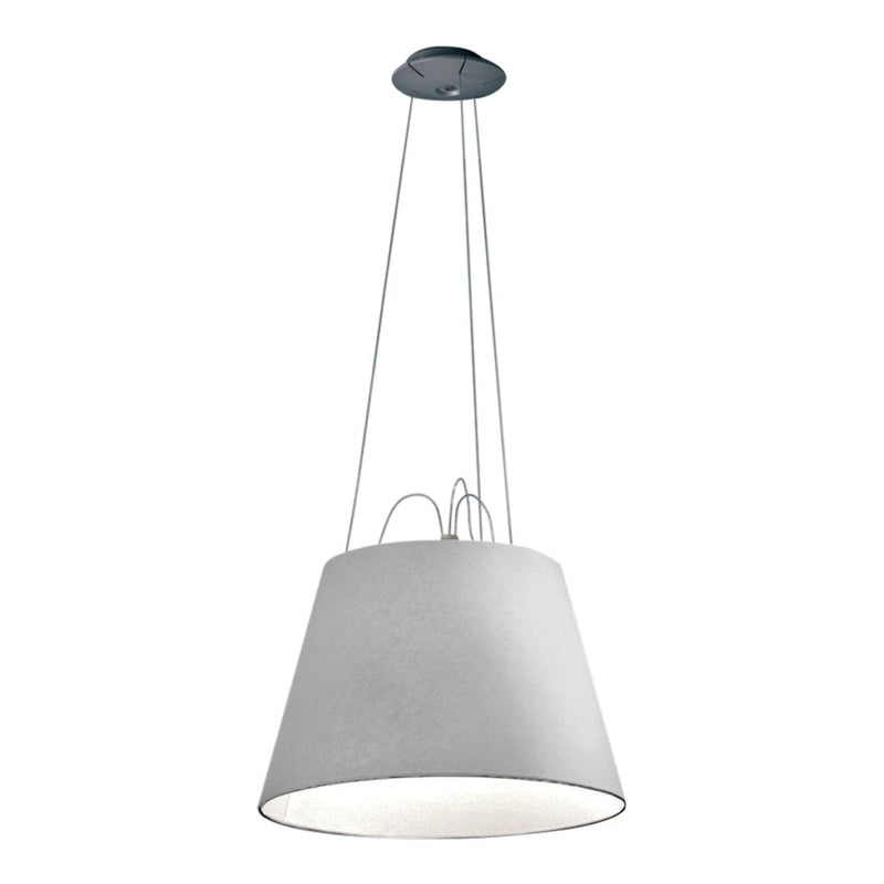 Modern gray pendant light with a minimalist design and smooth, round shape, accented by sleek metal details.