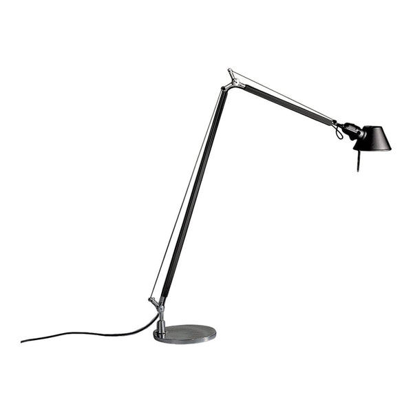 Sleek black and silver adjustable desk lamp with a modern minimalist design and smooth metallic finish.
