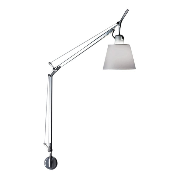 Sleek, silver metal lamp with a frosted white shade and minimalist design. Perfect for modern decor.