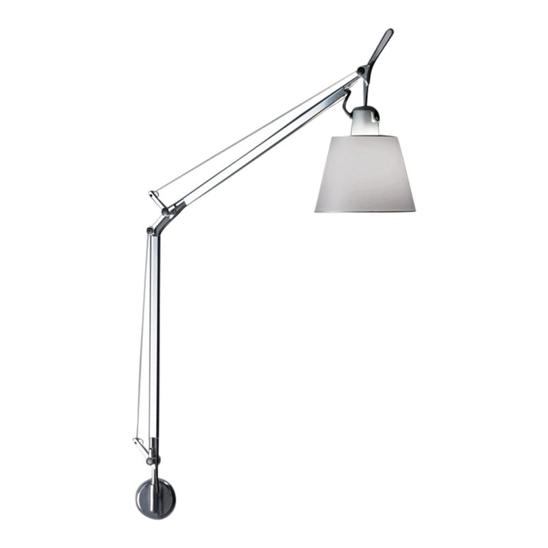 Sleek, silver metal lamp with a frosted white shade and minimalist design. Perfect for modern decor.