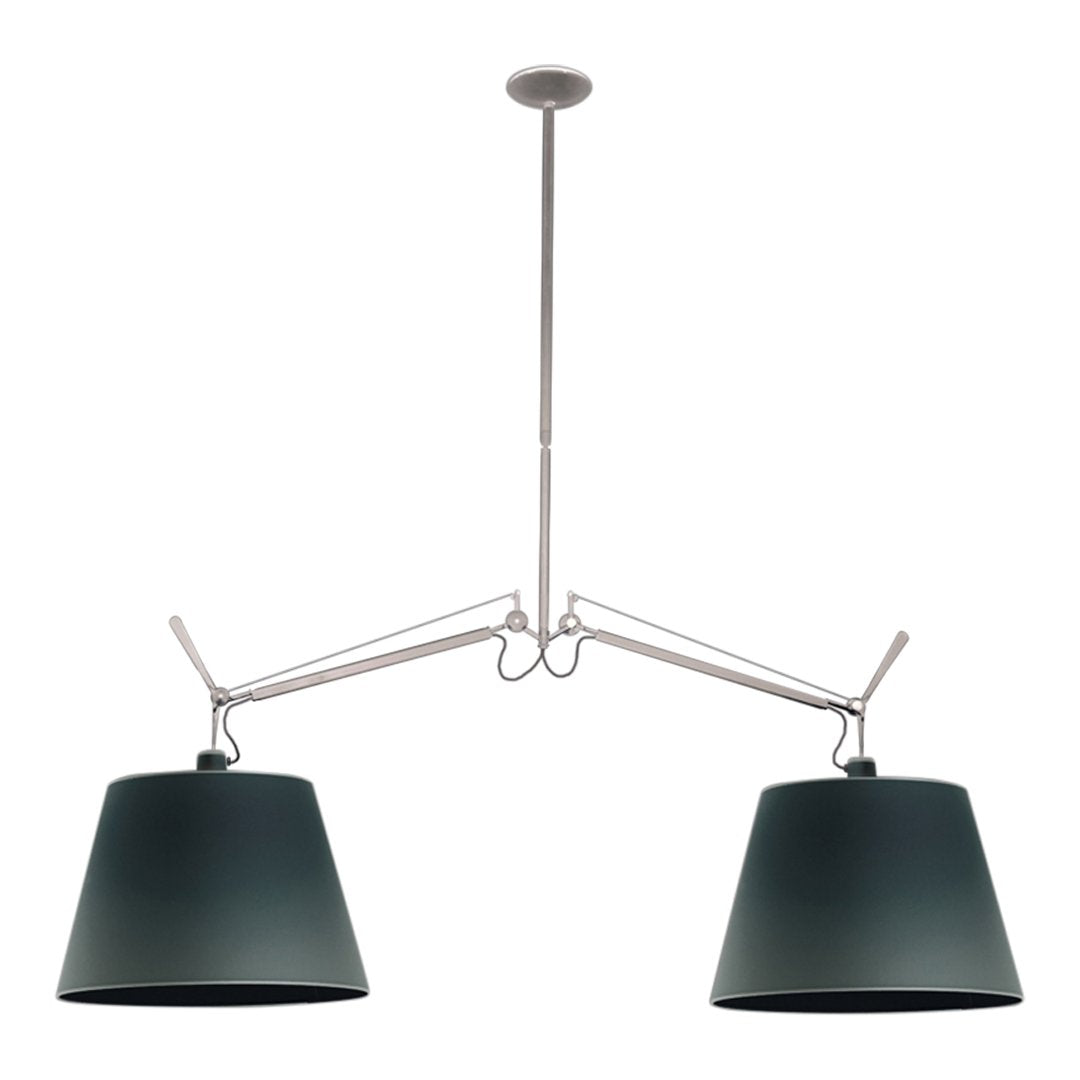 Green shade pendant light with a sleek silver finish and modern, minimalist design. Ideal for contemporary spaces.