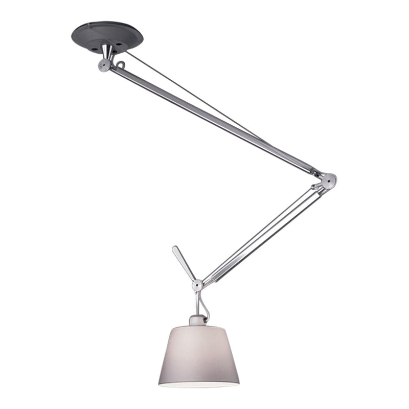 Stylish chrome ceiling lamp with a white shade and sleek modern design, perfect for contemporary decor.