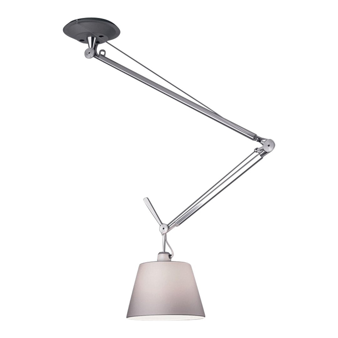Adjustable silver wall lamp with a sleek, frosted white shade and modern industrial design.