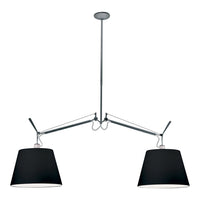 Black double shade pendant light with a sleek chrome finish and modern design, perfect for contemporary decor.