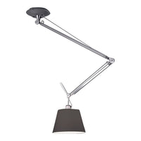 Gray lampshade with a sleek chrome finish and adjustable arm for modern lighting decor.