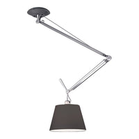 Sleek chrome lamp with a matte black shade, featuring a modern, adjustable design.