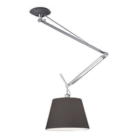 Modern adjustable lamp with a sleek chrome arm and a matte black shade. Ideal for contemporary decor.