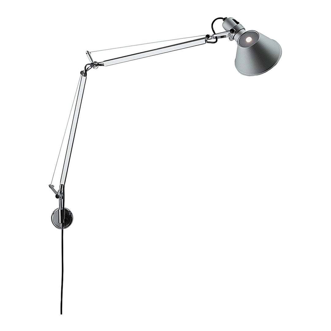 Adjustable wall lamp featuring a sleek silver and black color scheme with a polished metal finish.