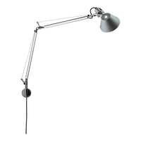 Adjustable wall lamp featuring a sleek silver and black color scheme with a polished metal finish.