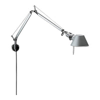 Chrome and gray adjustable wall lamp with a sleek, modern design and minimalist pattern. Perfect for contemporary spaces.