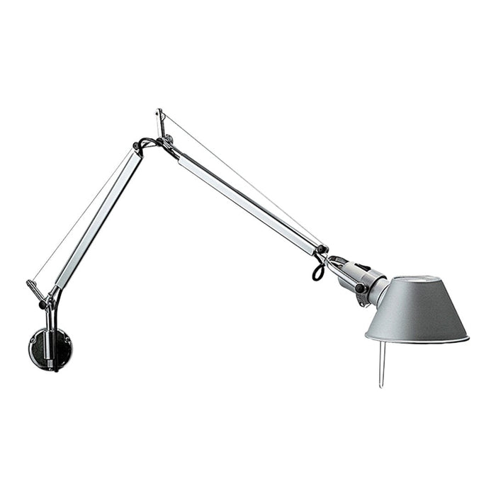 Silver adjustable lamp with a sleek metallic finish and simple shade design, featuring a minimalistic modern aesthetic.
