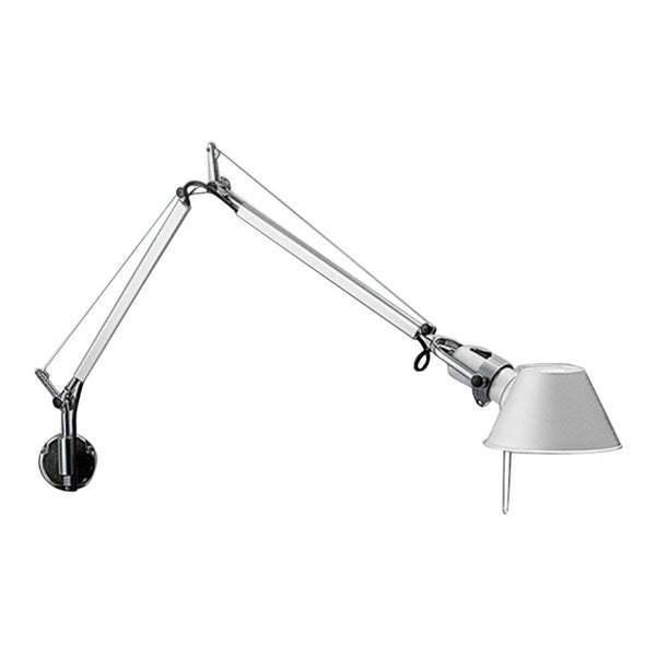 Articulating wall lamp with a sleek Chrome finish and a glossy white shade, featuring a minimalist design.