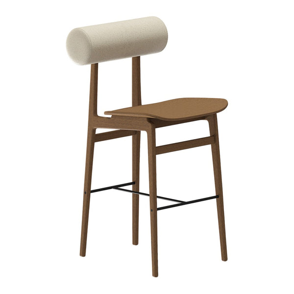Stylish brown wooden chair with a cream fabric cushion and sleek minimalist design. Ideal for modern decor.