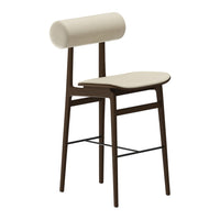 Modern bar stool featuring a cream seat and a brown frame with a minimalist design. Ideal for contemporary decor.