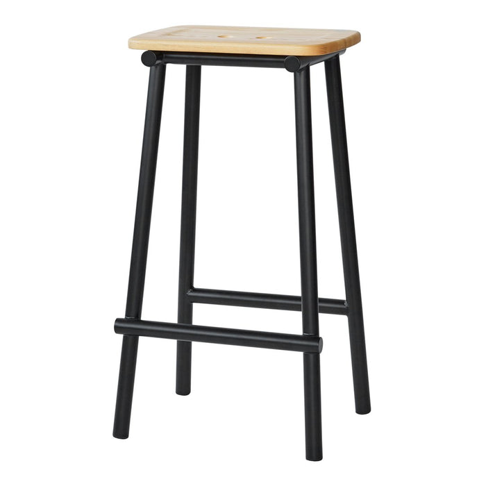 Natural wood top with a smooth finish and sleek black metal legs. Modern minimalist design, perfect for any decor.