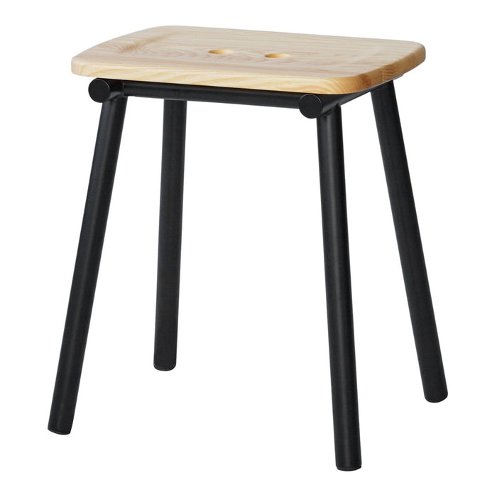 Natural bamboo seat with black metal legs, featuring a simple, minimalist design perfect for any decor style.