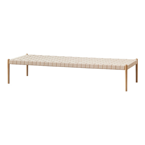 Neutral beige woven fabric with a simple grid pattern, paired with light natural wood legs. Ideal for modern decor.