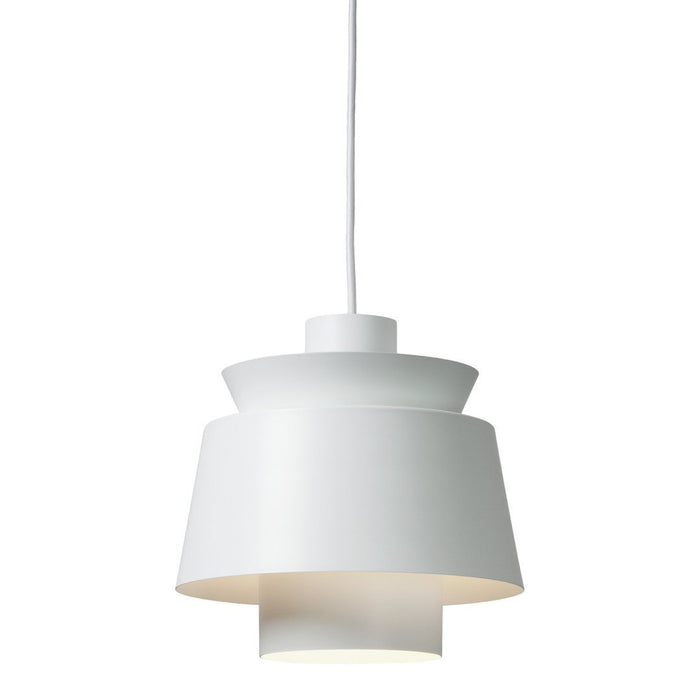 White modern pendant lamp with a sleek layered design and soft, diffused lighting. Perfect for stylish decor.