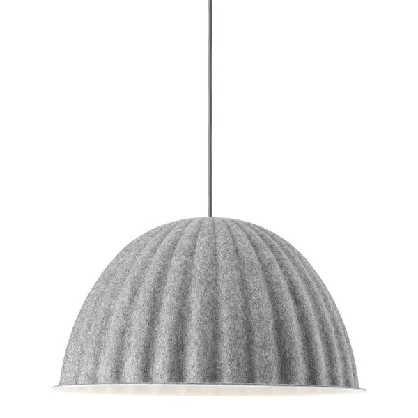 Gray patterned pendant lamp with a textured dome shape and subtle ribbed design. Ideal for modern interiors.