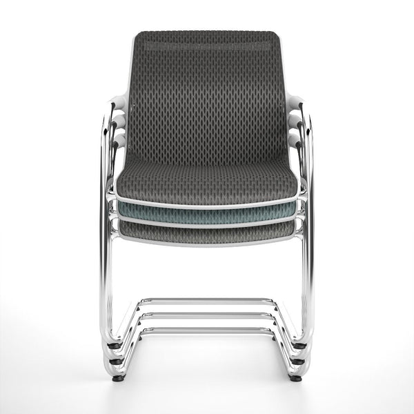 Modern gray chair with a textured pattern and chrome frame, designed for sleek, contemporary spaces.