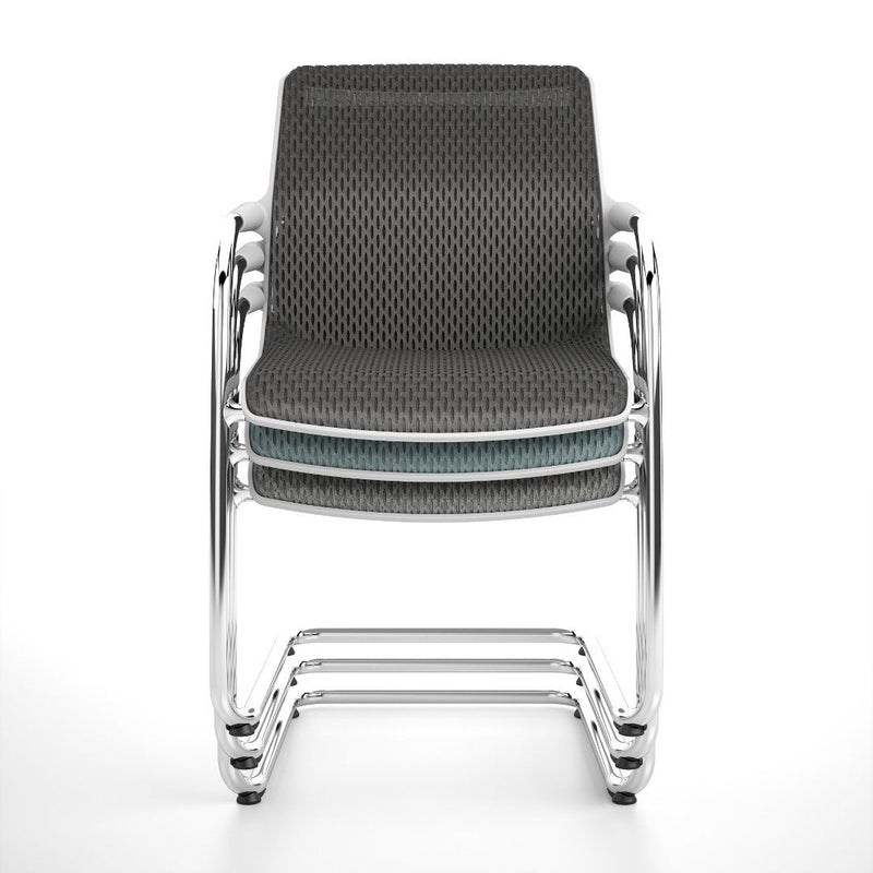 Modern gray chair with a textured pattern and chrome frame, designed for sleek, contemporary spaces.
