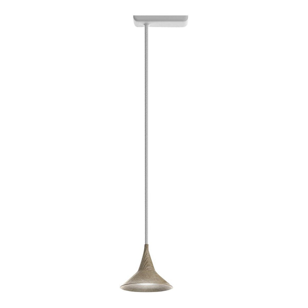 Sleek silver pendant lamp with a smooth, modern design and a matte grey base for a contemporary look.