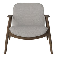 Light gray upholstered chair with a smooth texture and minimalist wooden frame. Ideal for modern interior decor.