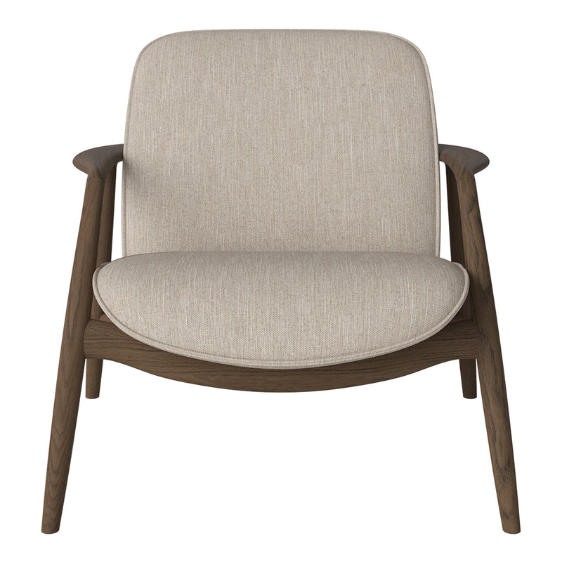 Light beige upholstery with a subtle texture, complemented by dark wood legs. Ideal for modern decor.