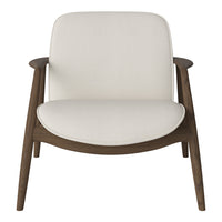 Modern chair with a sleek white cushion and warm brown wooden frame, perfect for contemporary settings.