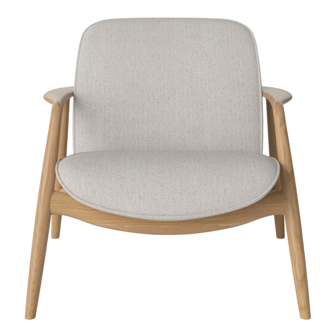 Light gray fabric upholstered chair with a simple, smooth design and natural wood legs, perfect for modern decor.