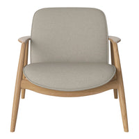 Light gray fabric armchair with sleek wooden legs, featuring a minimalist design for modern interiors.