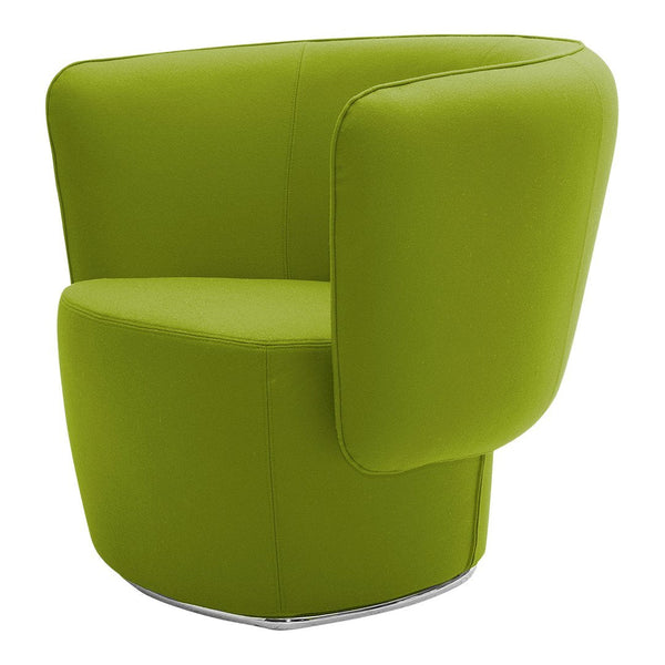 Bright green upholstered accent chair with a smooth, modern design and rounded shape, perfect for any contemporary space.