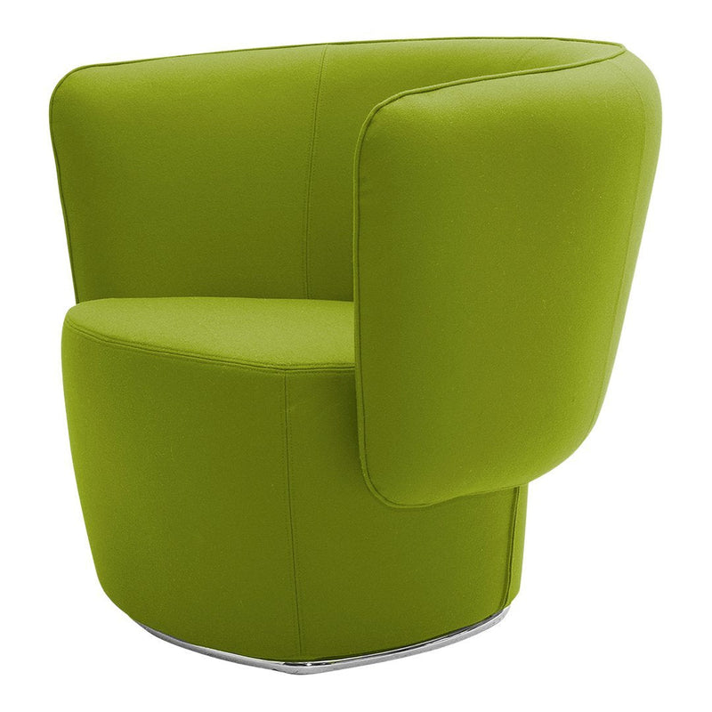 Bright green upholstered accent chair with a smooth, modern design and rounded shape, perfect for any contemporary space.