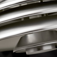 Stylish metallic silver fan blades with sleek, modern design and smooth, polished finish.