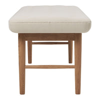 Neutral cream cushion with a smooth texture, supported by light wooden legs, creating a modern, minimalist look.