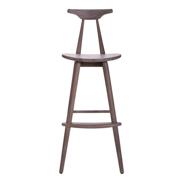 Wooden barstool in a rich brown finish with a smooth, minimalist design and tapered legs.