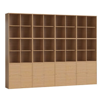 Light oak bookshelf with clean lines, featuring a grid pattern and smooth, minimalist design. Perfect for modern spaces.