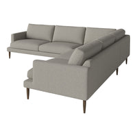 Light gray sectional sofa with a minimalist design and clean lines, featuring solid color upholstery and wooden legs.