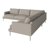 Beige sectional sofa with a textured fabric finish and clean lines, featuring sleek metal legs for a modern touch.