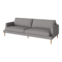 Gray upholstered sofa with a clean, modern design and wooden legs. Soft, minimalist aesthetic for contemporary interiors.