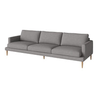 Gray modern sofa with smooth fabric, featuring clean lines and tapered wooden legs for a minimalist look.