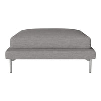 Gray upholstered ottoman with a minimalist design and smooth, textured fabric. Perfect for modern decor.