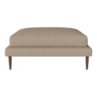 Beige upholstery ottoman with a smooth texture and minimalist design, featuring wooden legs for a modern look.