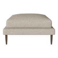 Beige upholstery with a clean, simple design; solid wood legs in a warm, natural finish.