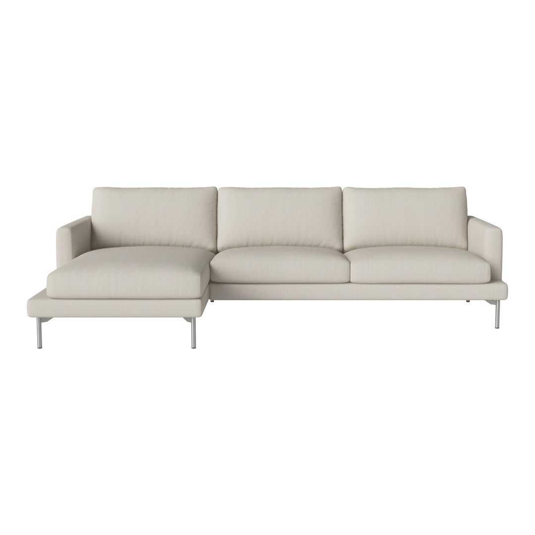 Light beige modern sofa with a smooth, textured fabric and minimalist style, featuring a sleek metallic frame.