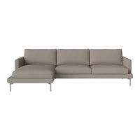 Modern light gray sectional sofa with clean lines and soft, minimalist cushions. Perfect for contemporary living spaces.