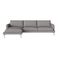 Modern gray sectional sofa with a sleek design and soft fabric upholstery, perfect for contemporary interiors.