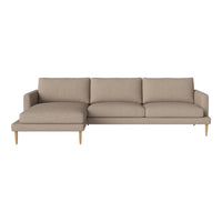 Modern beige sectional sofa with smooth upholstery and wooden legs, perfect for stylish living spaces.
