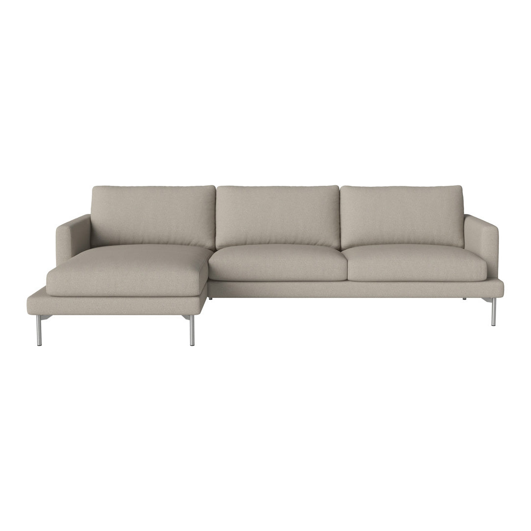Light beige modern sectional sofa with clean lines and soft, textured upholstery; minimalist design complements any decor.