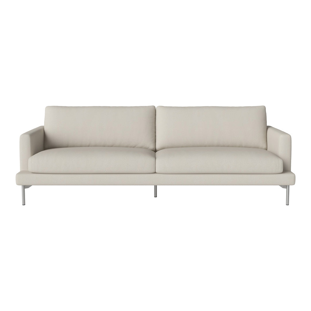 Light beige fabric sofa with simple, modern design and smooth, clean lines. Ideal for contemporary living spaces.
